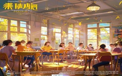 校园青春黄油游戏《青春纪事》封面，阳光教室里学生们欢笑，充满青春活力与温馨气息